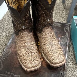 Gran Lider brown floral embossed leather boots men